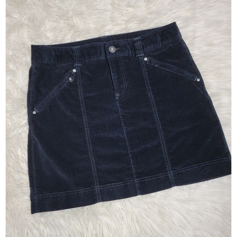 Athleta Women's Size 12 Velour Skirt Short Zipper Pockets Black Stretch Cotton G